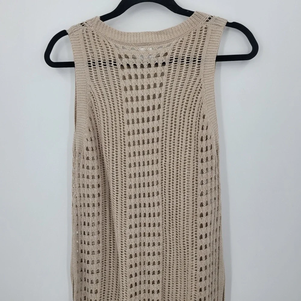 Cha‎ Cha Vente Beach Resort Tan Crochet Maxi Dress Swim Cover-Up Sz M Side Slits